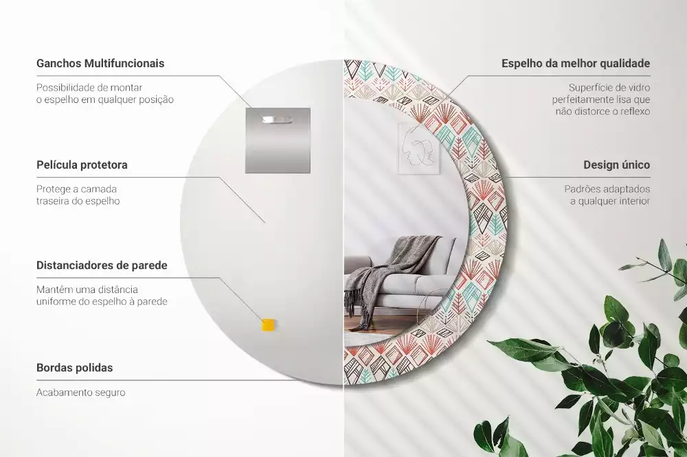 Miroir rond avec décoration Motif ethnique