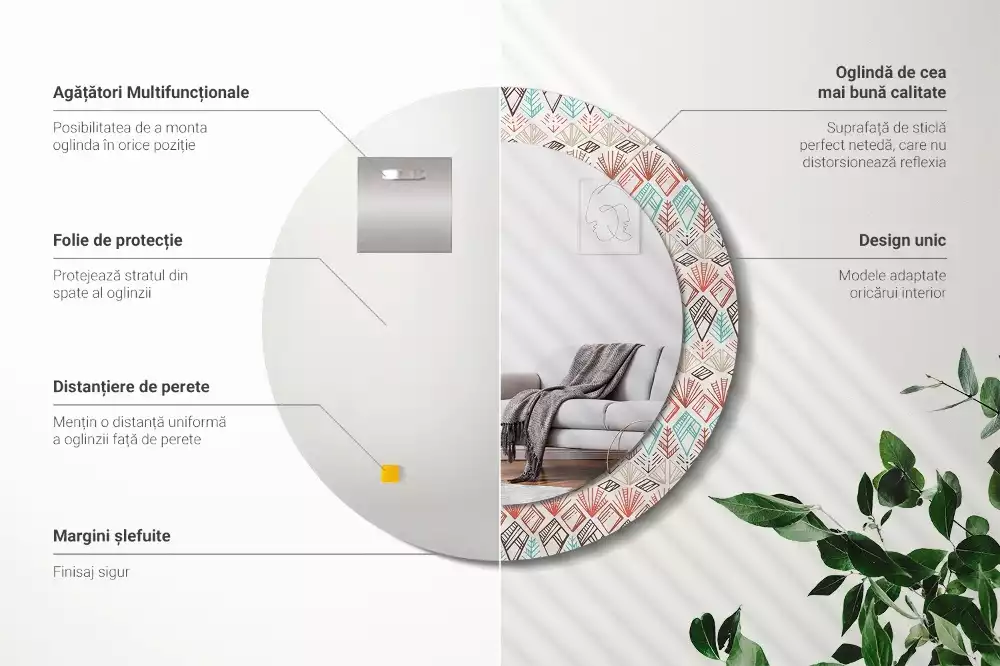 Miroir rond avec décoration Motif ethnique