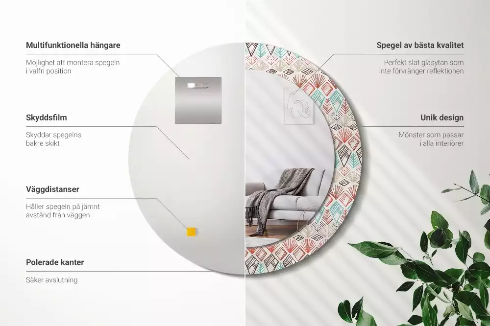 Miroir rond avec décoration Motif ethnique