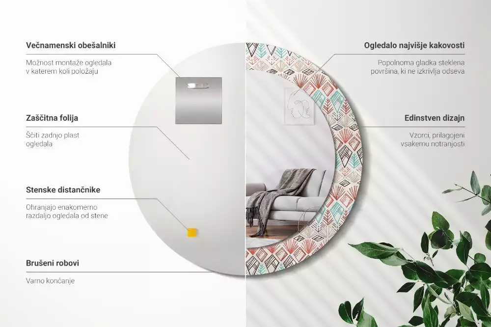 Miroir rond avec décoration Motif ethnique