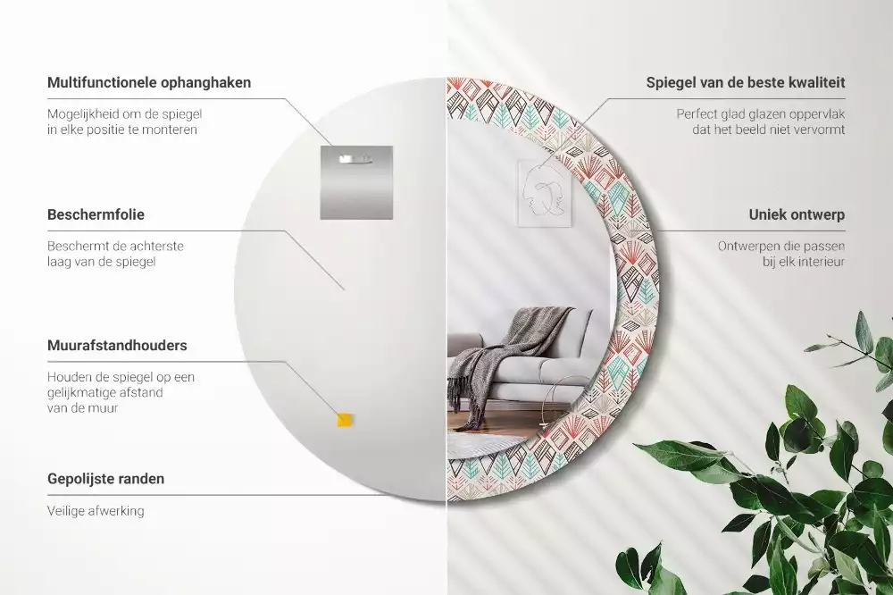 Miroir rond avec décoration Motif ethnique