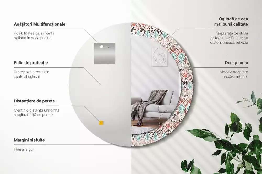 Miroir rond avec décoration Motif ethnique