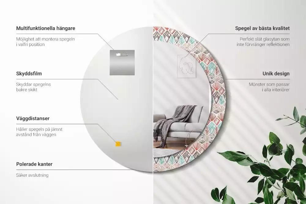 Miroir rond avec décoration Motif ethnique