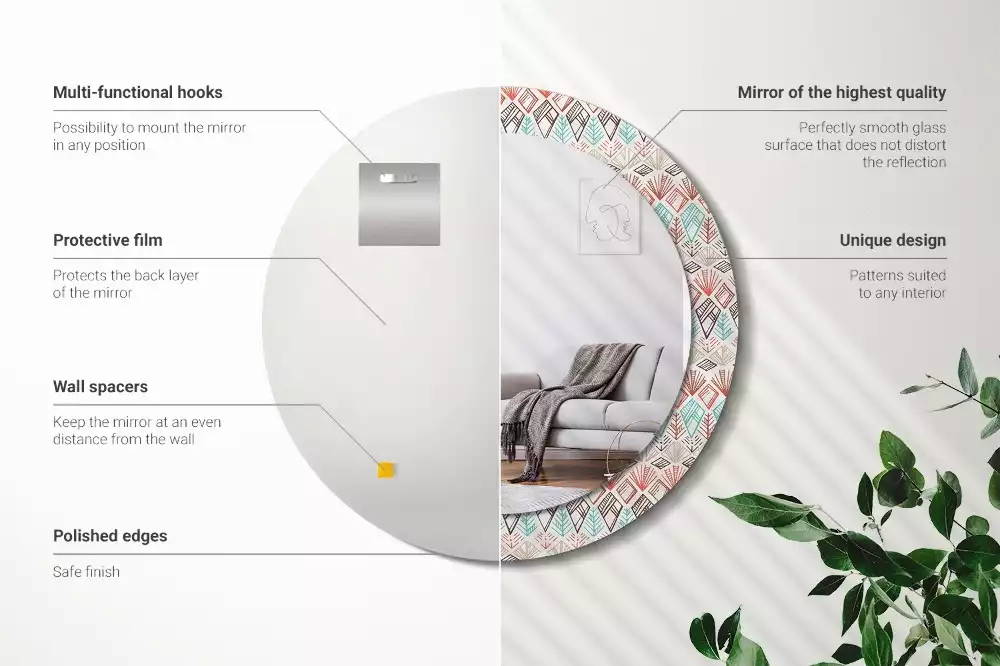 Miroir rond avec décoration Motif ethnique