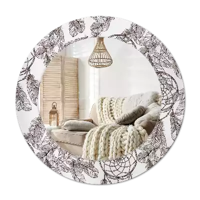 Miroir rond cadre avec impression Attrape-rêves