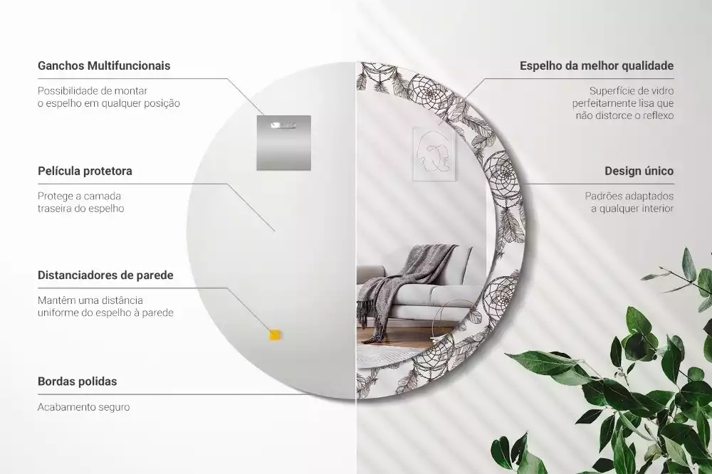 Miroir rond cadre avec impression Attrape-rêves