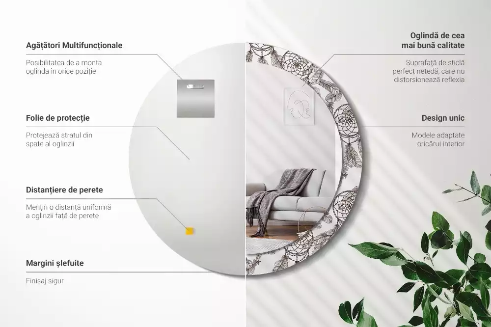 Miroir rond cadre avec impression Attrape-rêves