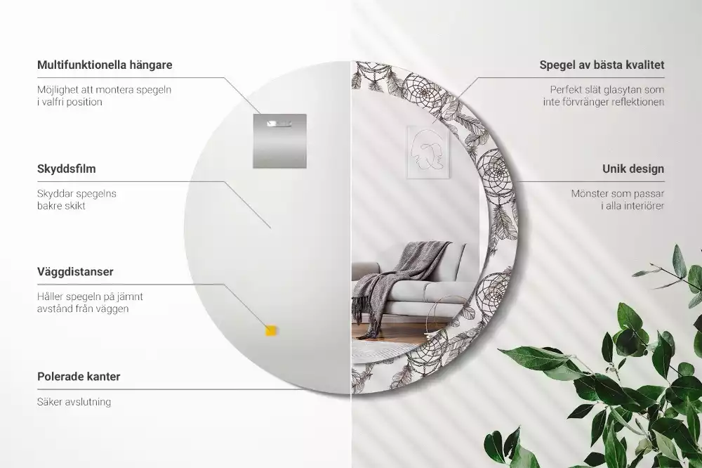 Miroir rond cadre avec impression Attrape-rêves