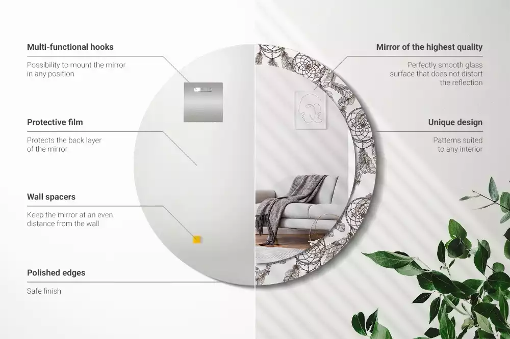 Miroir rond cadre avec impression Attrape-rêves
