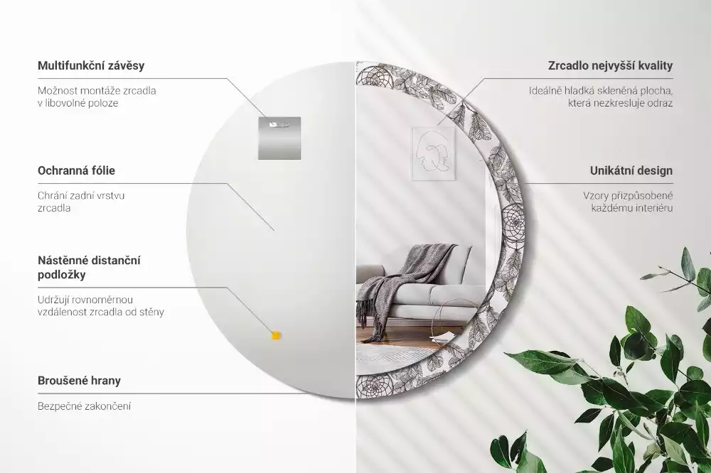 Miroir rond cadre avec impression Attrape-rêves