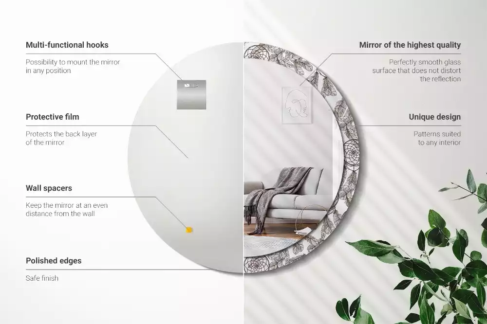 Miroir rond cadre avec impression Attrape-rêves