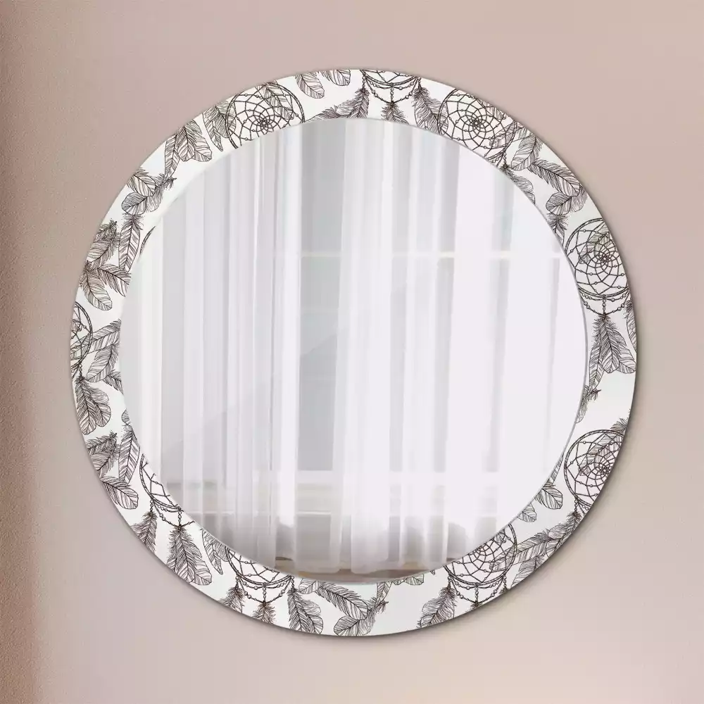 Miroir rond cadre avec impression Attrape-rêves