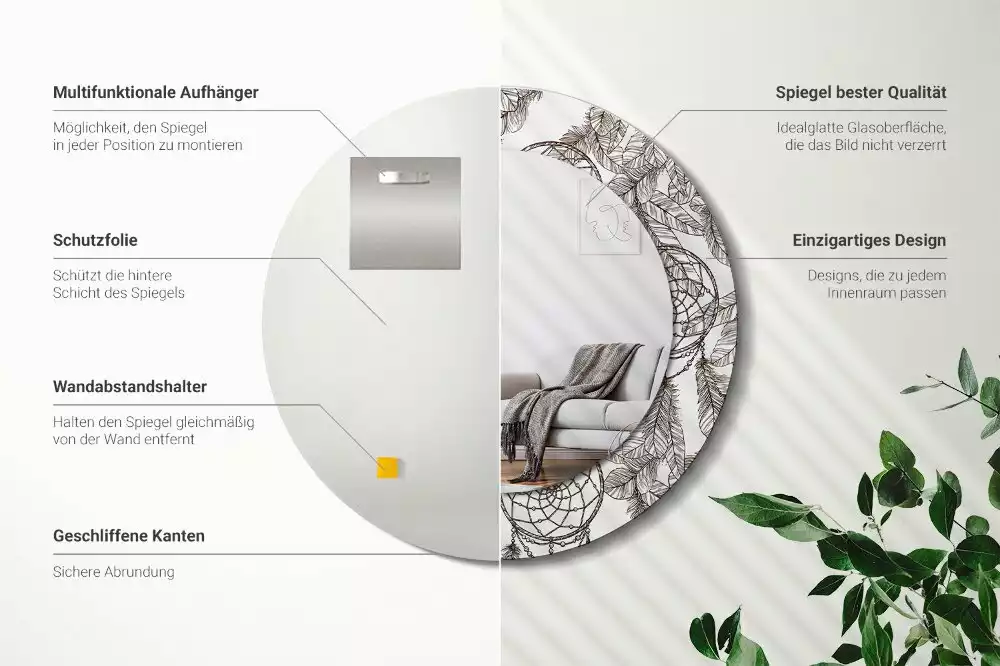 Miroir rond cadre avec impression Attrape-rêves