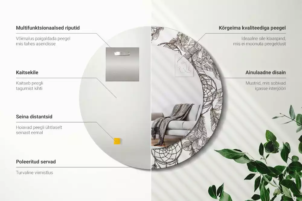 Miroir rond cadre avec impression Attrape-rêves