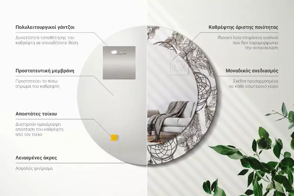 Miroir rond cadre avec impression Attrape-rêves