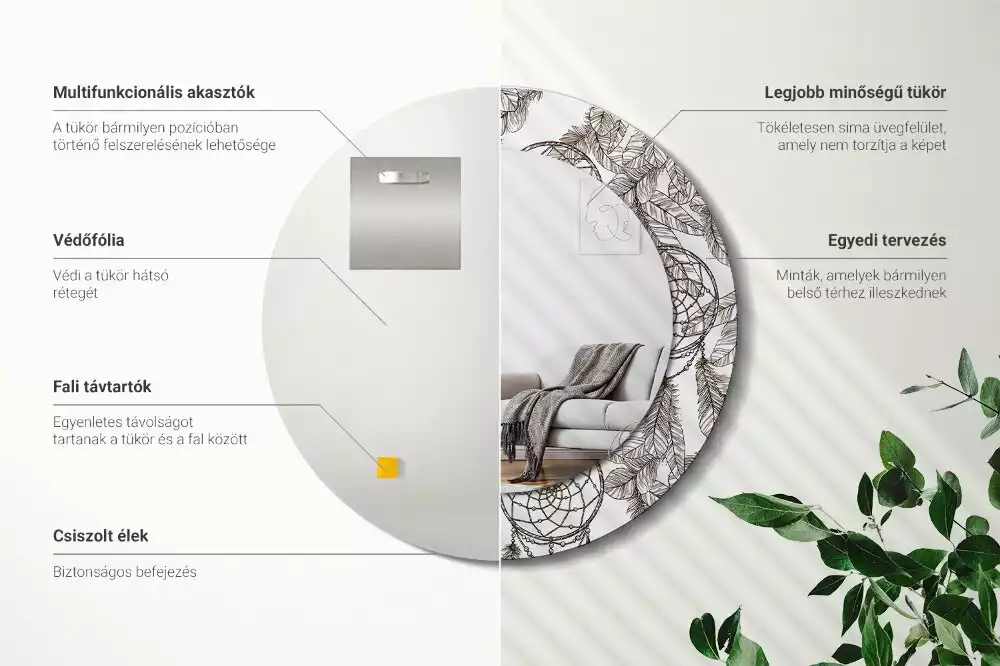 Miroir rond cadre avec impression Attrape-rêves