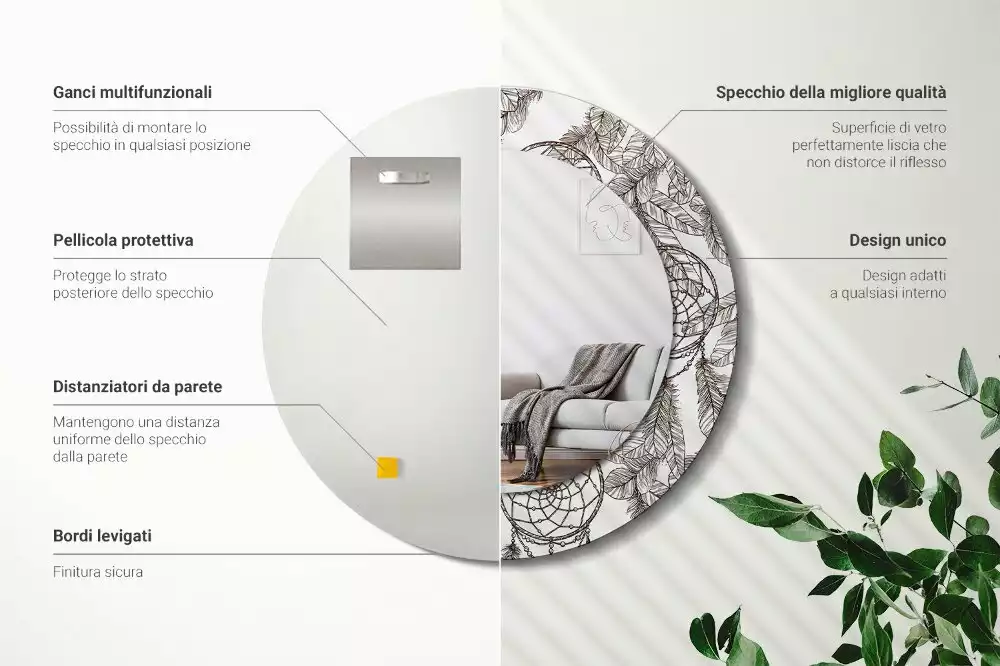 Miroir rond cadre avec impression Attrape-rêves