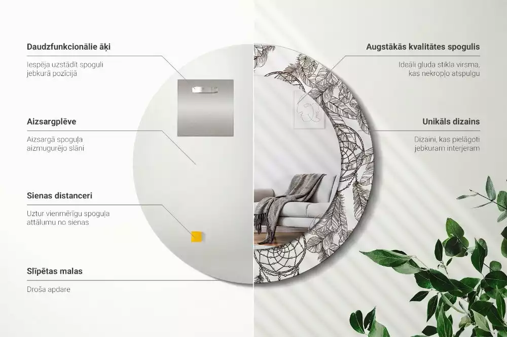 Miroir rond cadre avec impression Attrape-rêves