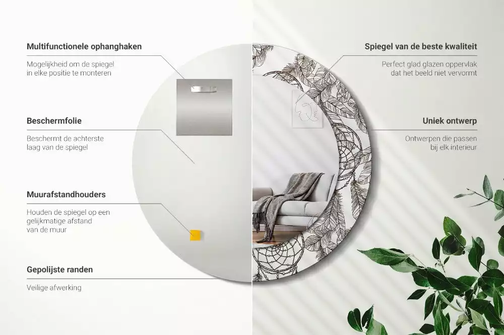 Miroir rond cadre avec impression Attrape-rêves