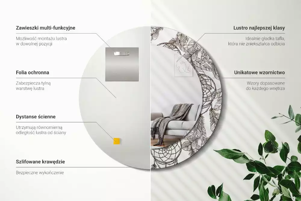 Miroir rond cadre avec impression Attrape-rêves