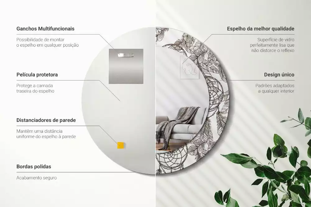 Miroir rond cadre avec impression Attrape-rêves