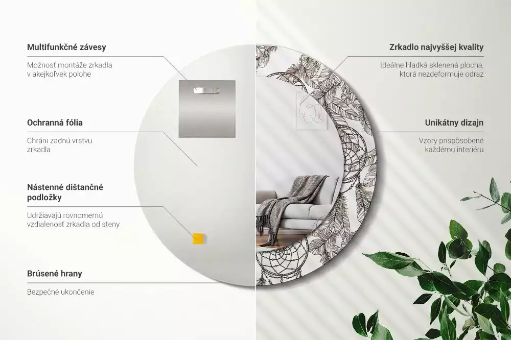 Miroir rond cadre avec impression Attrape-rêves