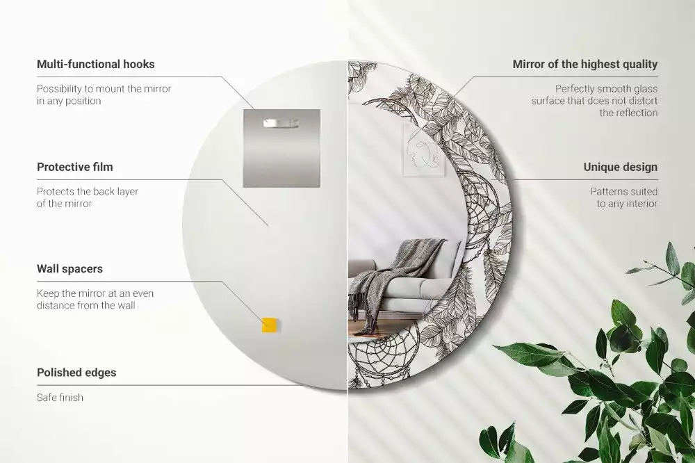 Miroir rond cadre avec impression Attrape-rêves