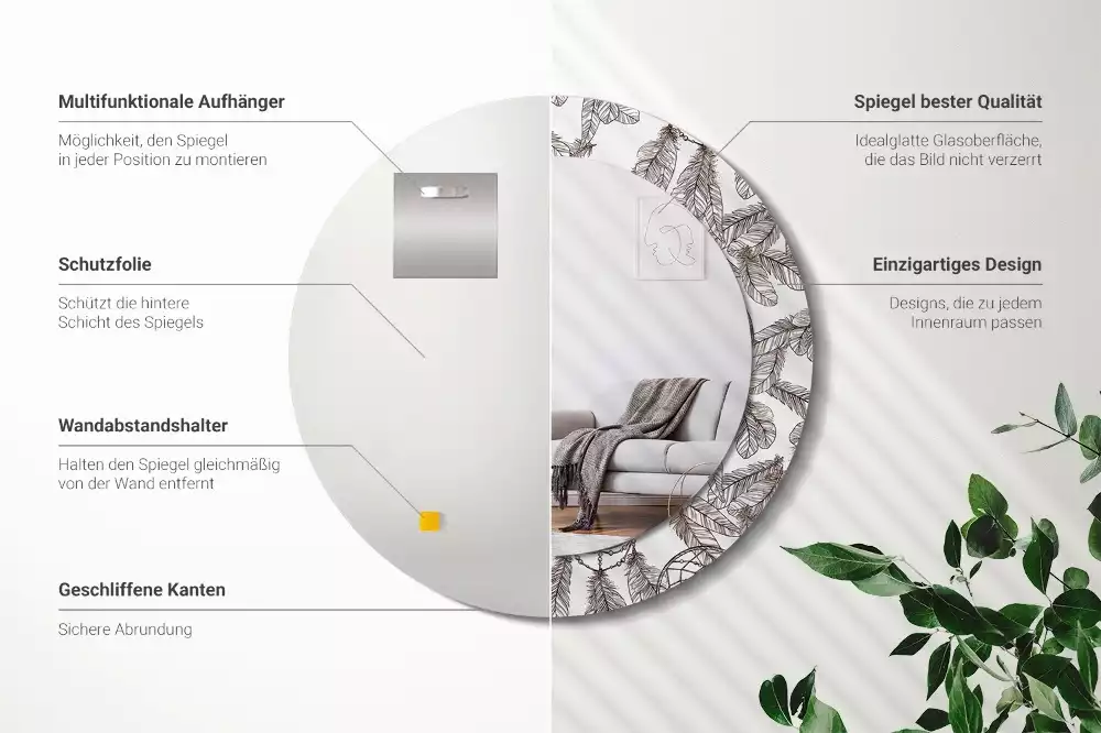 Miroir rond cadre avec impression Attrape-rêves