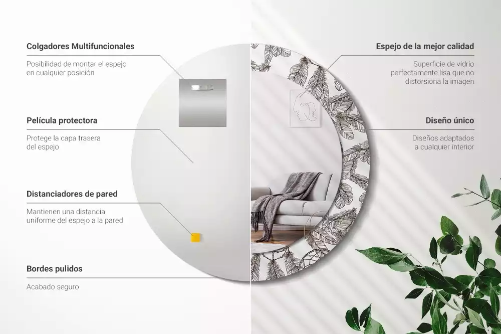 Miroir rond cadre avec impression Attrape-rêves