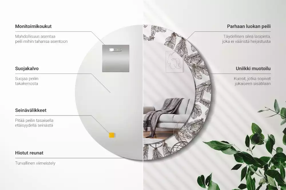 Miroir rond cadre avec impression Attrape-rêves