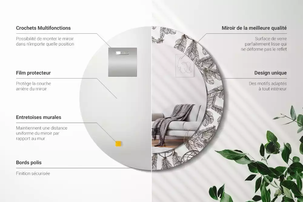 Miroir rond cadre avec impression Attrape-rêves