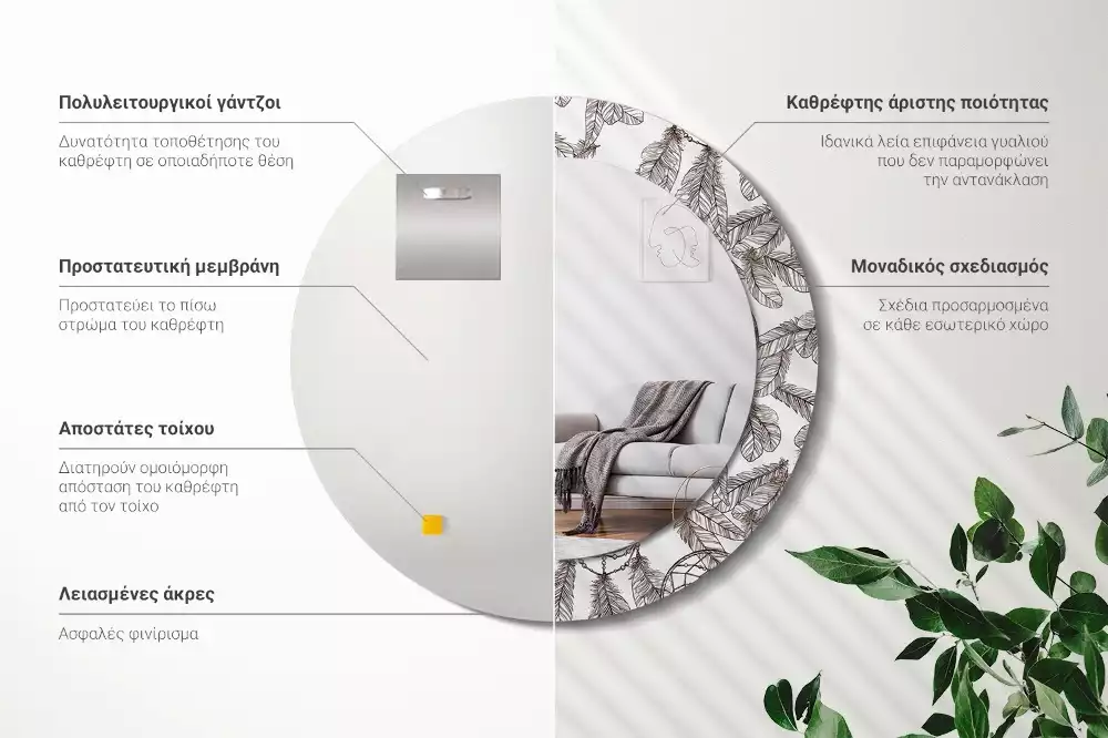 Miroir rond cadre avec impression Attrape-rêves