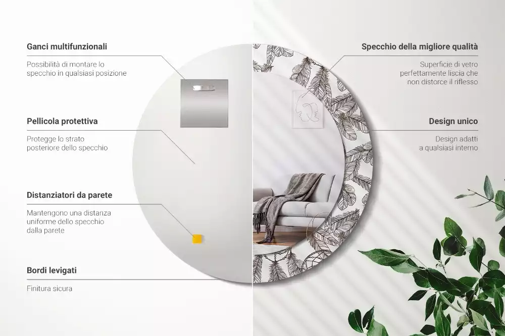 Miroir rond cadre avec impression Attrape-rêves