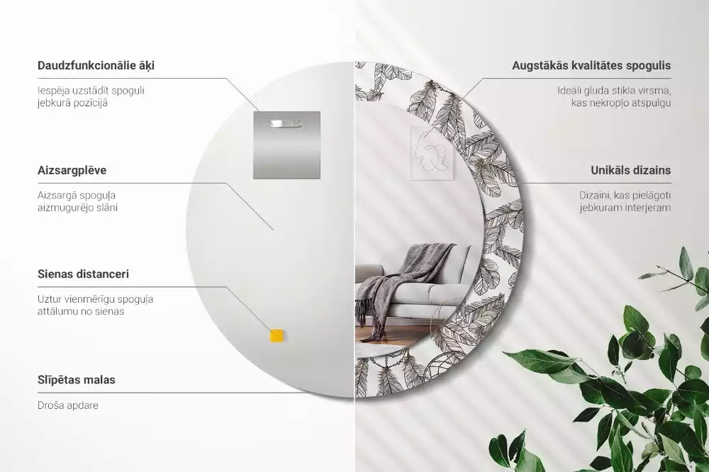 Miroir rond cadre avec impression Attrape-rêves