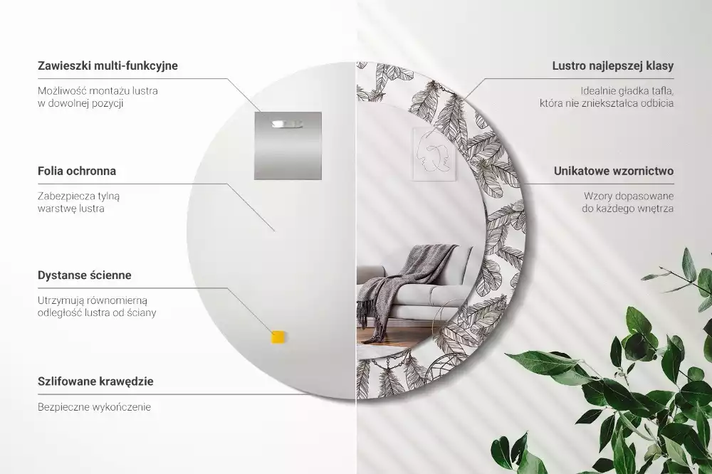 Miroir rond cadre avec impression Attrape-rêves
