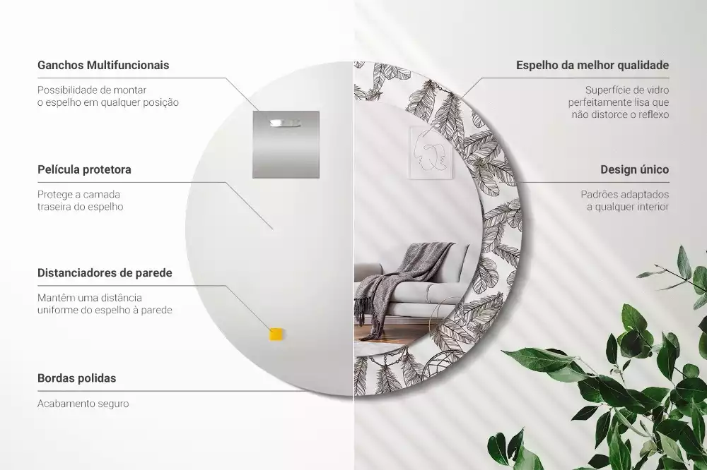 Miroir rond cadre avec impression Attrape-rêves