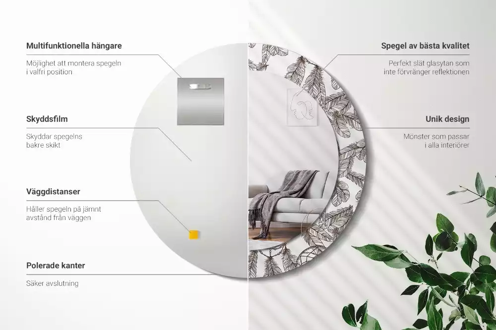 Miroir rond cadre avec impression Attrape-rêves
