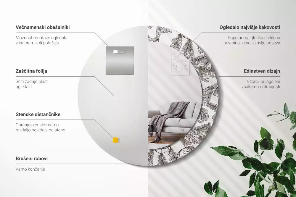 Miroir rond cadre avec impression Attrape-rêves