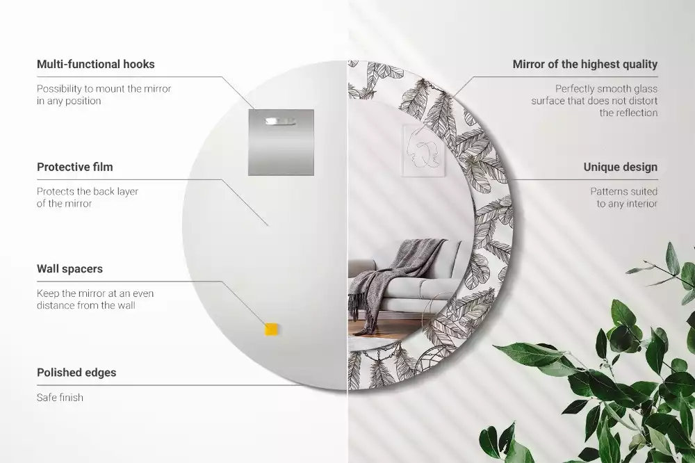 Miroir rond cadre avec impression Attrape-rêves