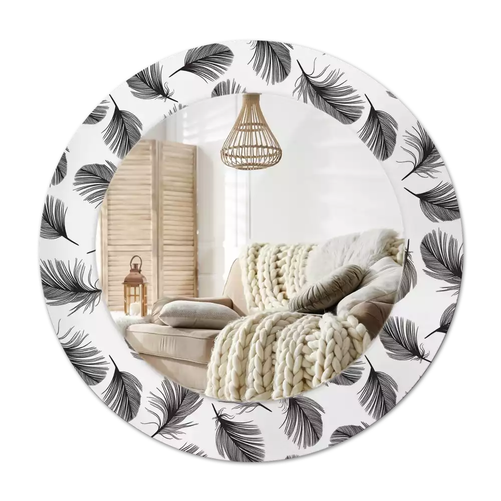 Miroir rond imprimé Plumes