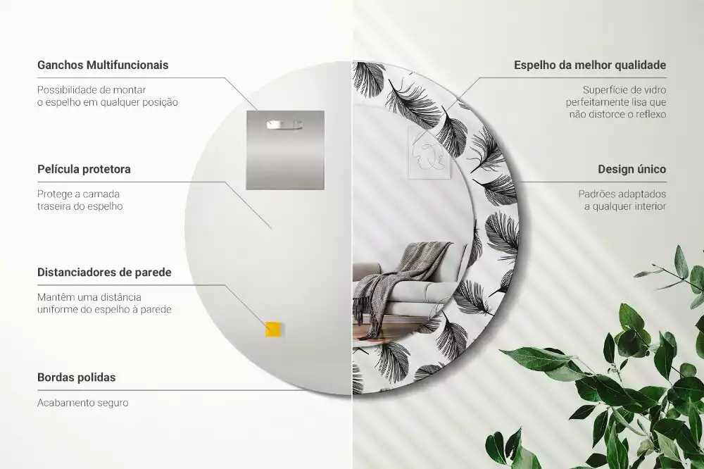 Miroir rond imprimé Plumes