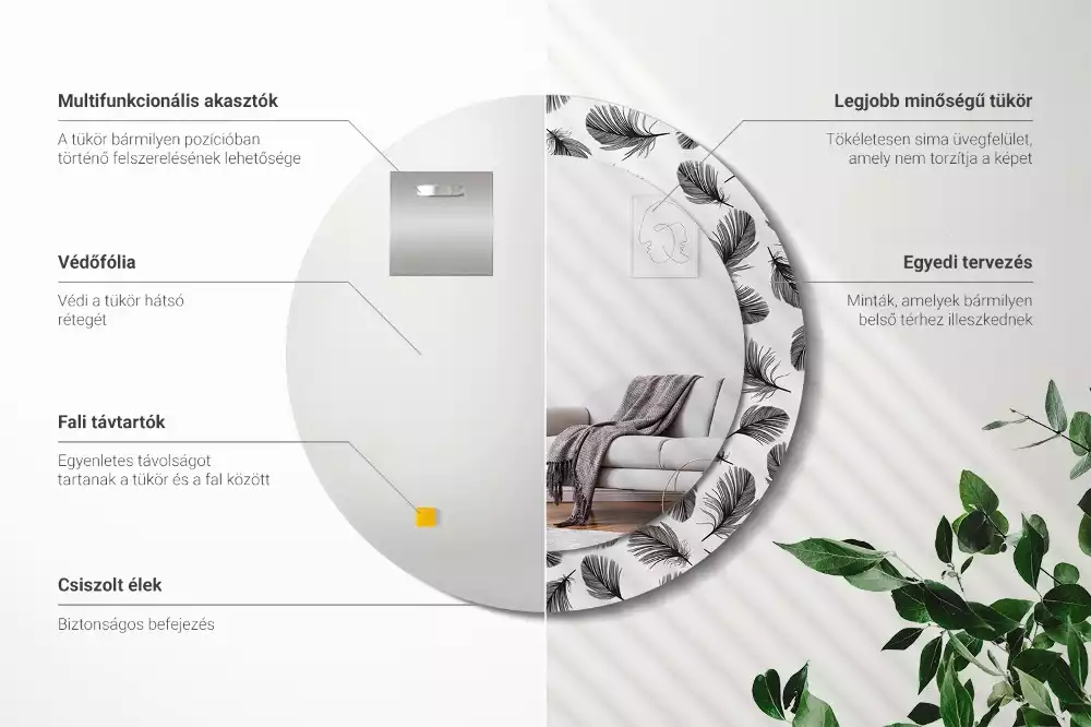 Miroir rond imprimé Plumes