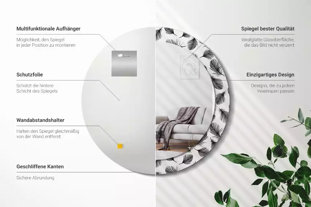 Miroir rond imprimé Plumes