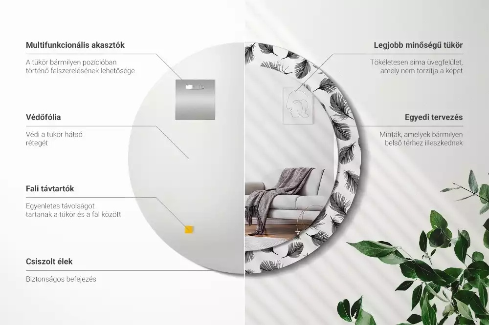 Miroir rond imprimé Plumes