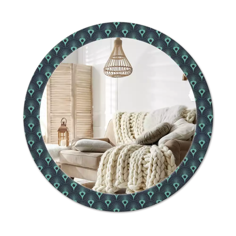 Miroir rond cadre avec impression Motif floral