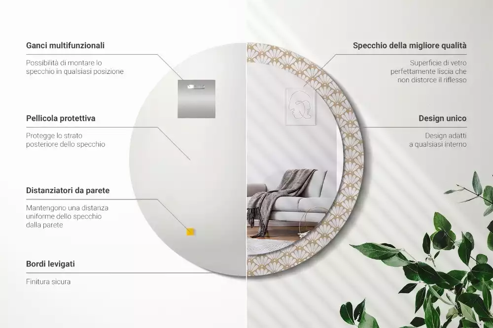 Miroir rond imprimé Fleur orientale