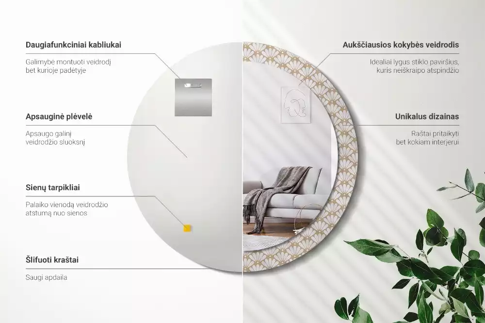 Miroir rond imprimé Fleur orientale