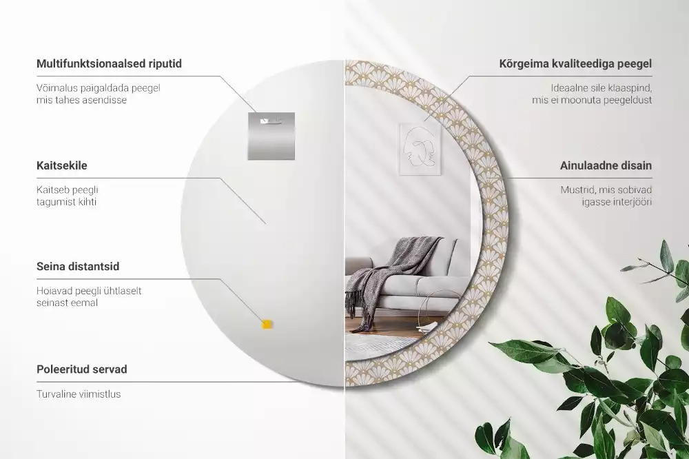 Miroir rond imprimé Fleur orientale