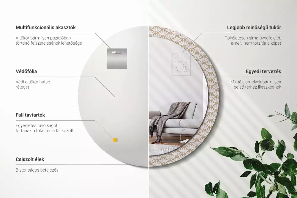 Miroir rond imprimé Fleur orientale