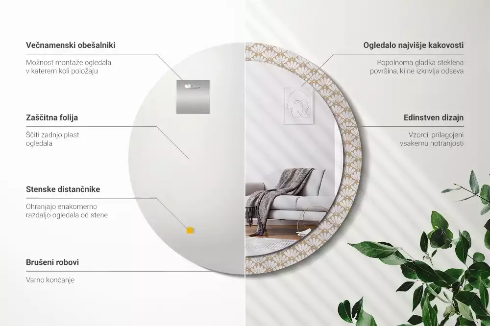 Miroir rond imprimé Fleur orientale